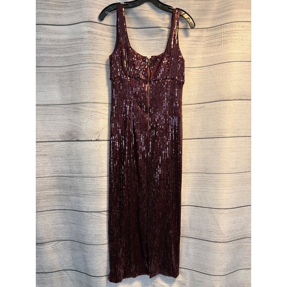 NWT Pilcro Anthropologie Sequin Burgundy Midi Dress With Front Slit Size S - Picture 4 of 4